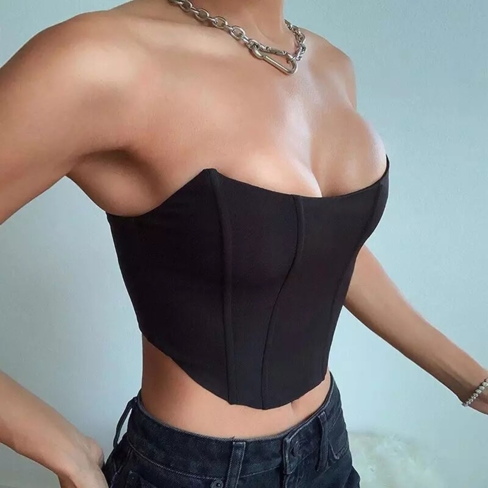 New Black Small Strapless Bustier Crop Top
